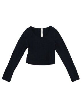 Lululemon Women 2 Reveal Crop Top Solid Dark Blue Long Sleeve Shirt Athletic